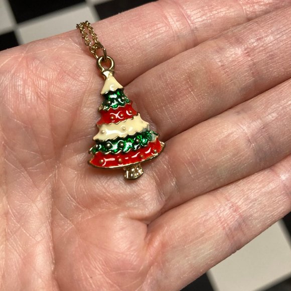 Vintage Enamel Christmas Tree Necklace - Picture 5 of 11